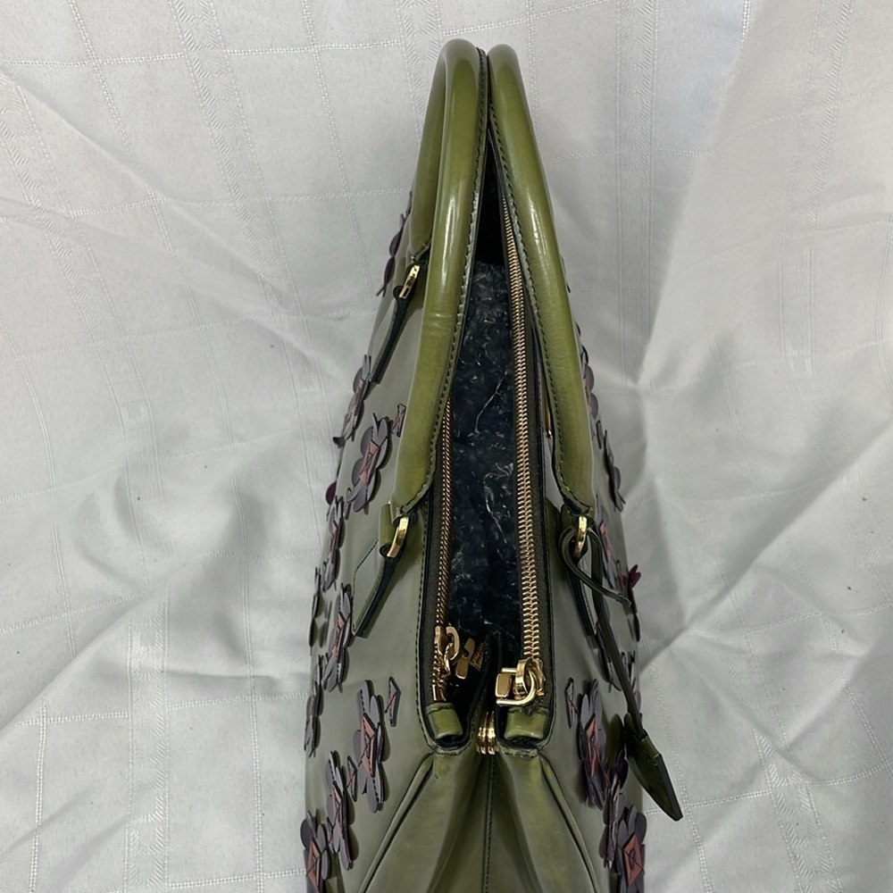 Prada Spazzolato Floral Applique Galleria Tote Bag Green Patent - Picture 5 of 17